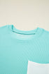Corded Ribbed Knit Contrast Pocket Long Sleeve Pullover